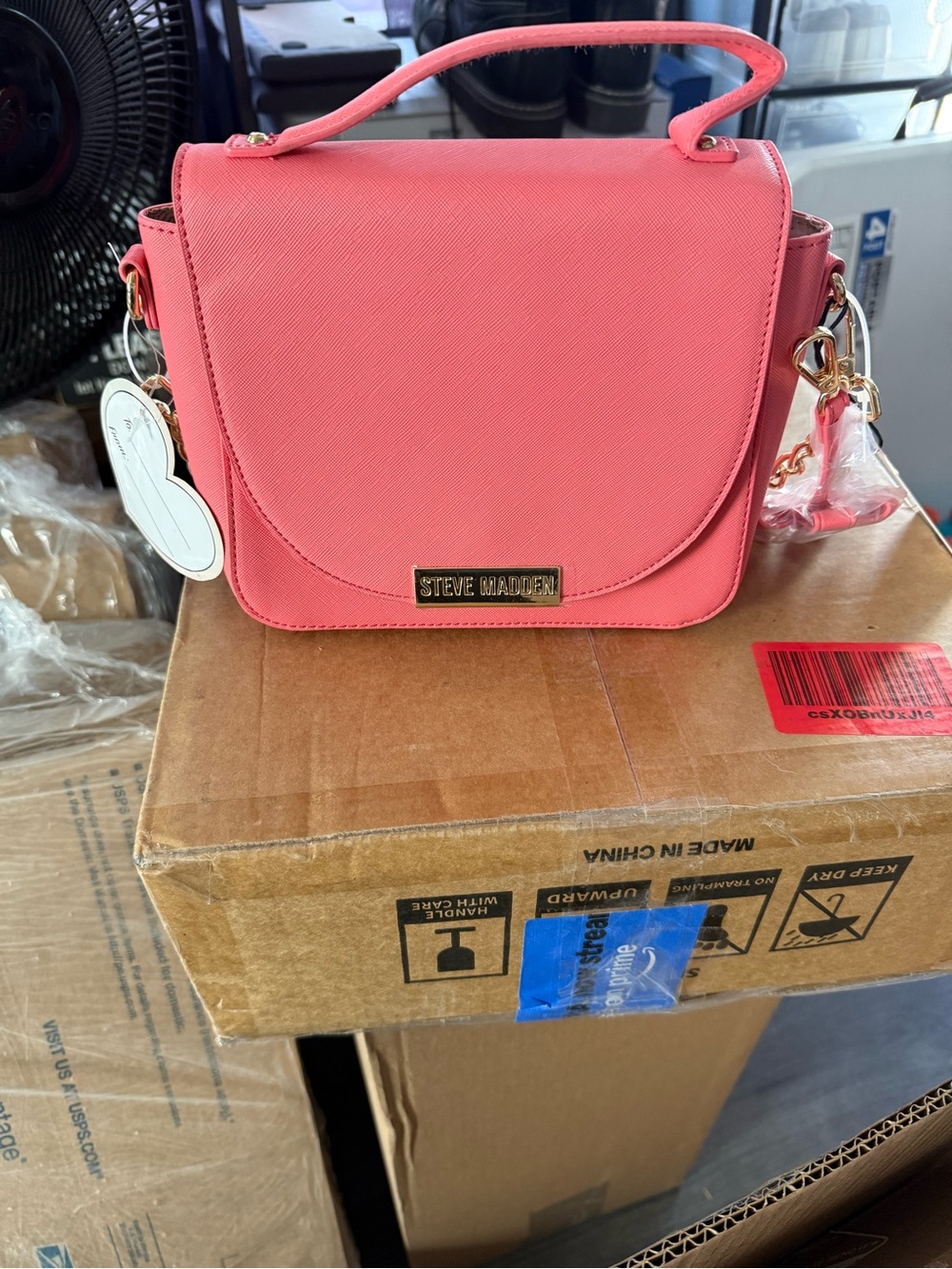 Steve Madden Coral Pink Top-Handle Satchel with Gold Hardware - Picture 2 of 8